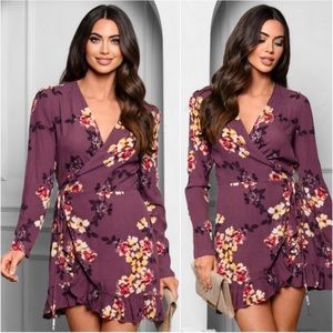 Plum Orchid Floral Women's Fall Long Sleeves Pretty Surplice Wra…